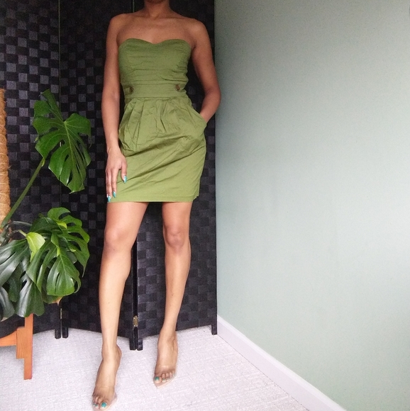 Women's Trixxi Olive green strapless cocktail dress - Picture 1 of 10